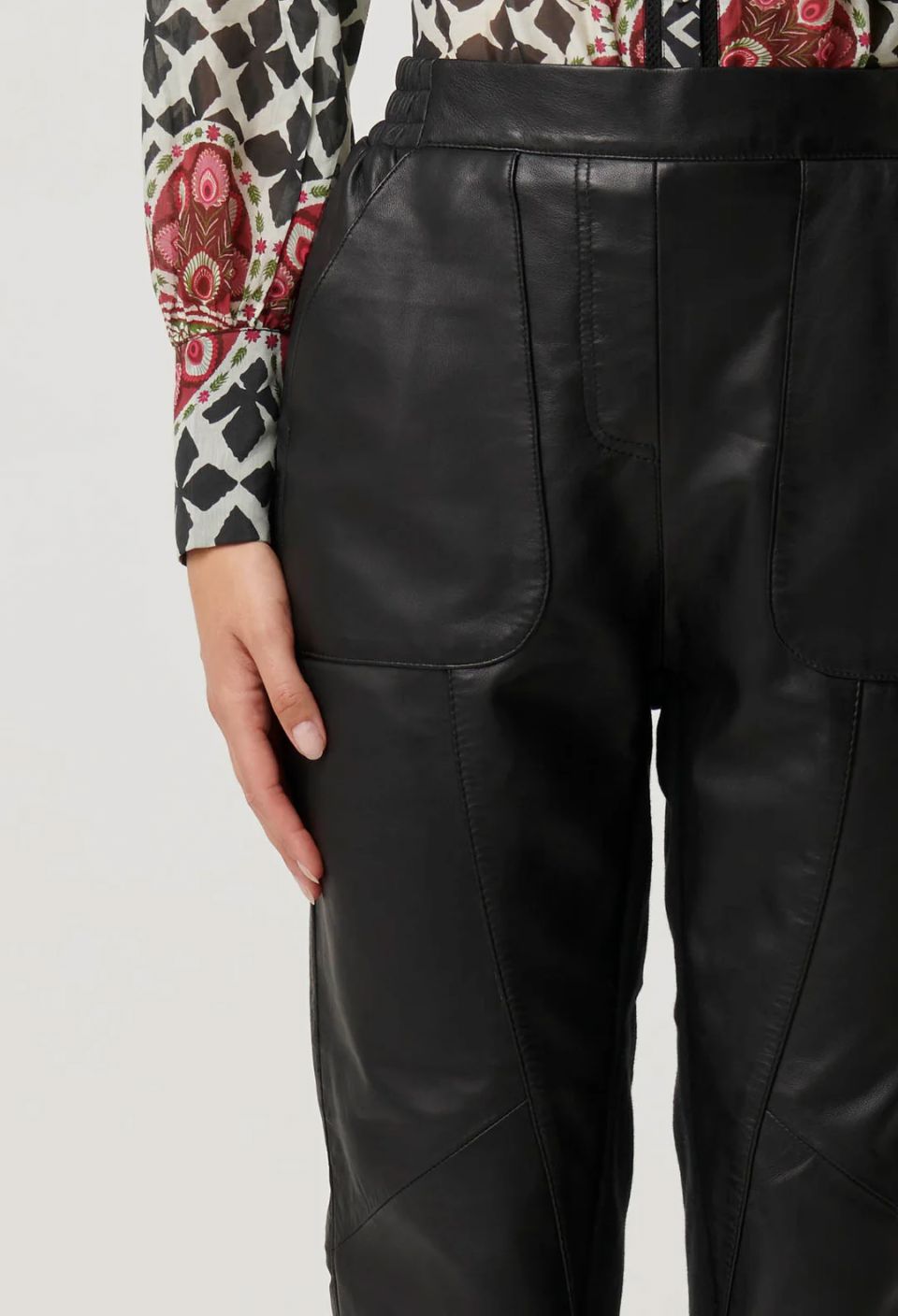 ONCE WAS Sylvan Leather Curved Panel Jogger - Black JOGGER - Zabecca Living