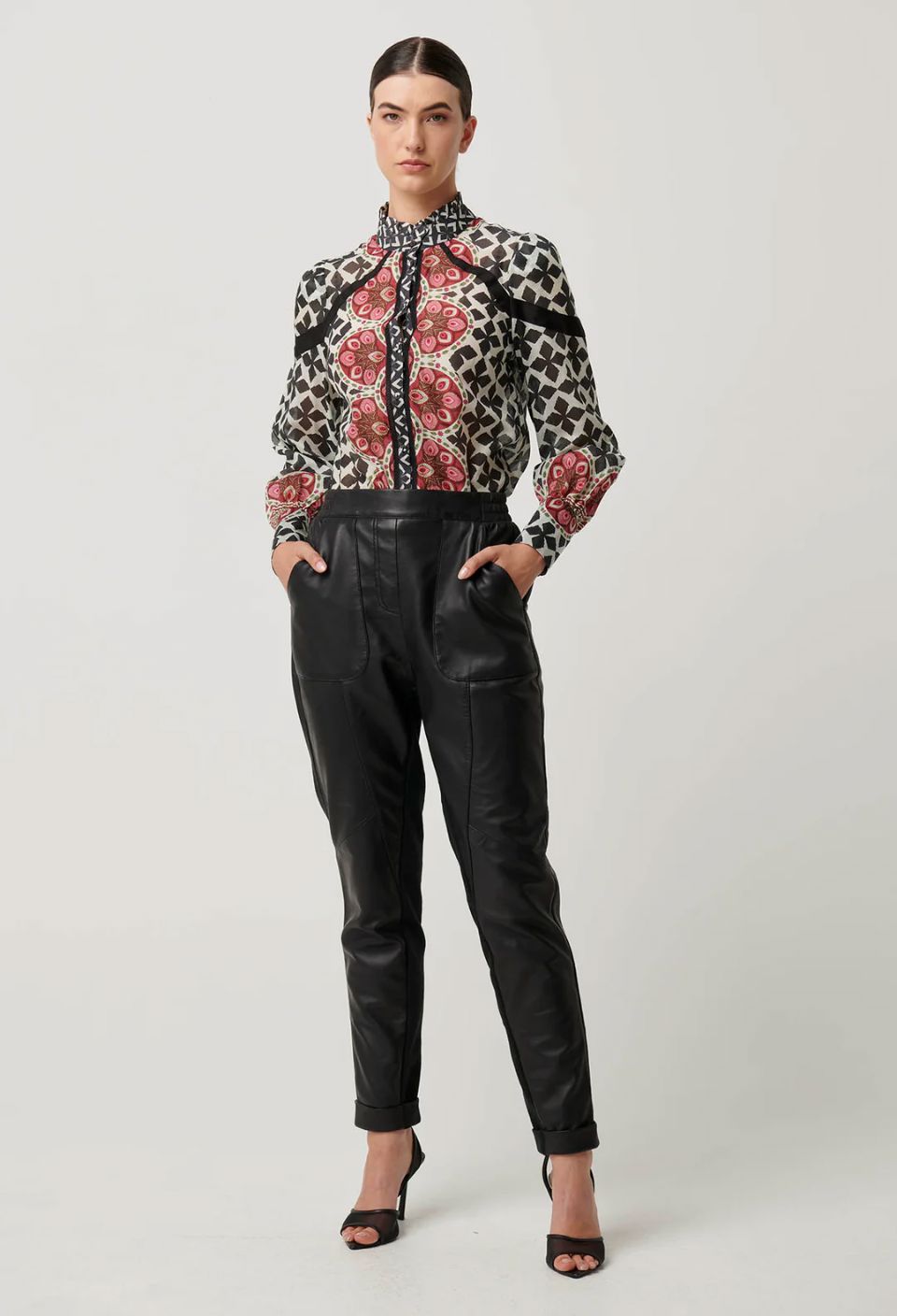 ONCE WAS Sylvan Leather Curved Panel Jogger - Black JOGGER - Zabecca Living