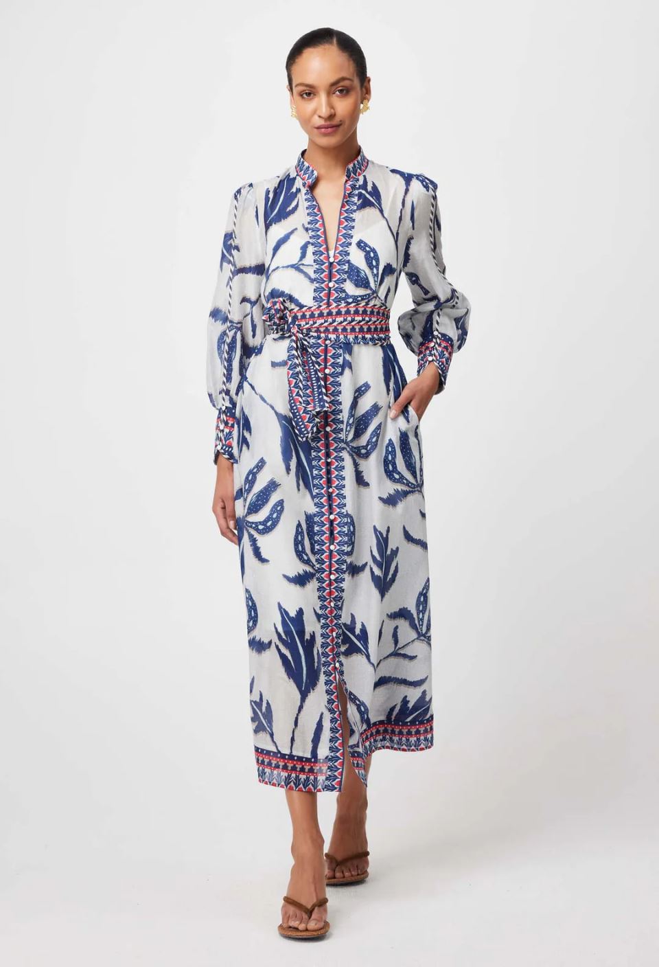 ONCE WAS Tierra Cotton Silk Dress - Palm Shadow Dress - Zabecca Living