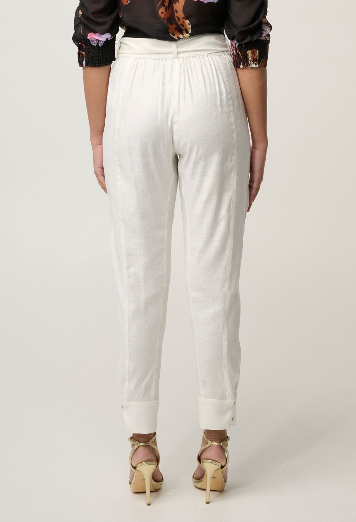 ONCE WAS Trinidad Stretch Linen Viscose Button Cuff Pant - Ivory PANTS - Zabecca Living