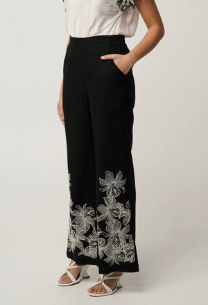 ONCE WAS Willow Linen Viscose Embroidery Detail Pant - Black PANTS - Zabecca Living