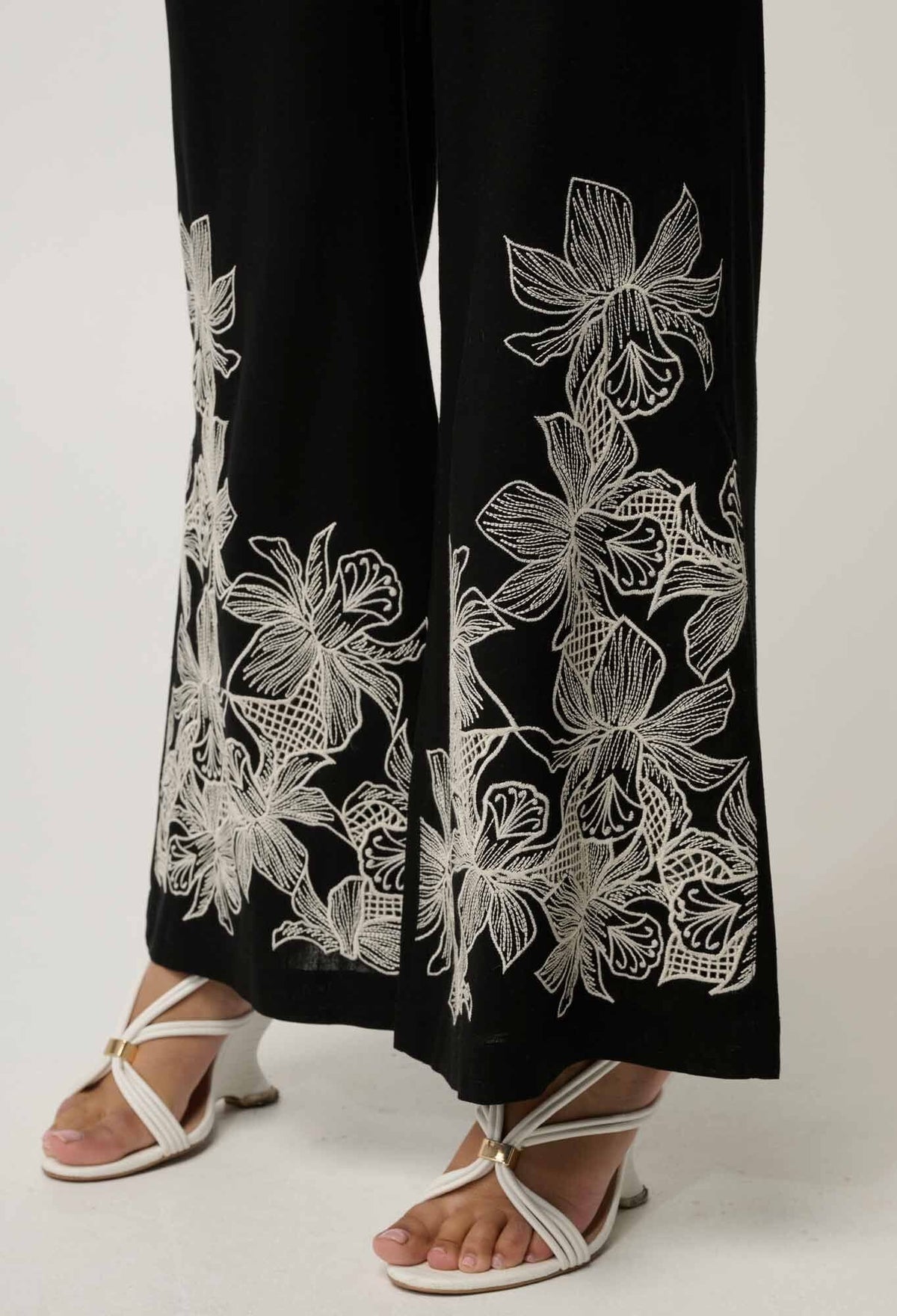 ONCE WAS Willow Linen Viscose Embroidery Detail Pant - Black PANTS - Zabecca Living