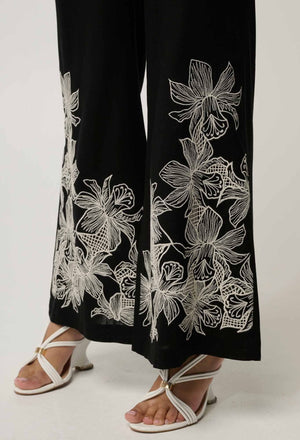 ONCE WAS Willow Linen Viscose Embroidery Detail Pant - Black PANTS - Zabecca Living