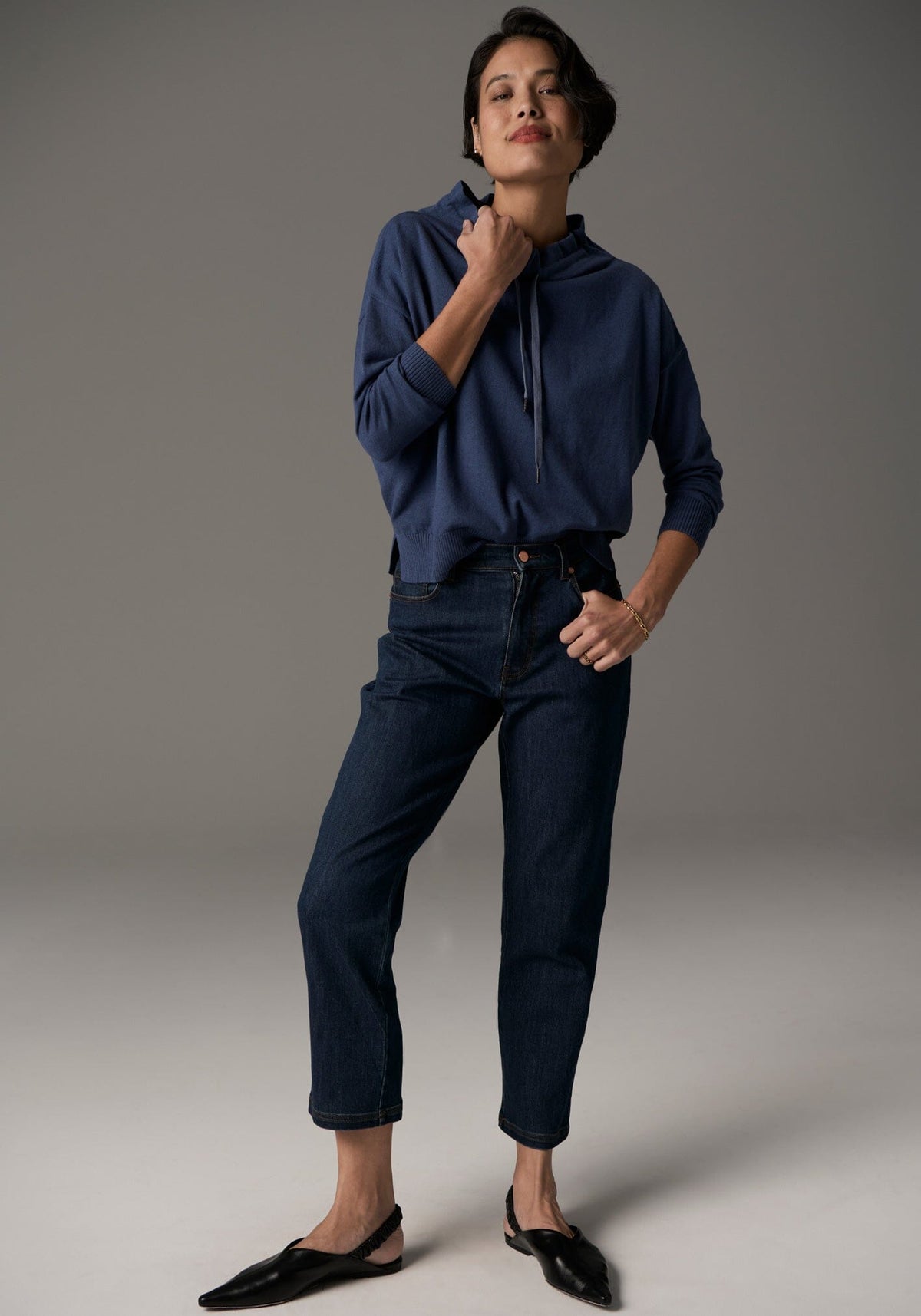 POL Beech Drawcord Knit - Blue Jumpers + Knitwear - Zabecca Living