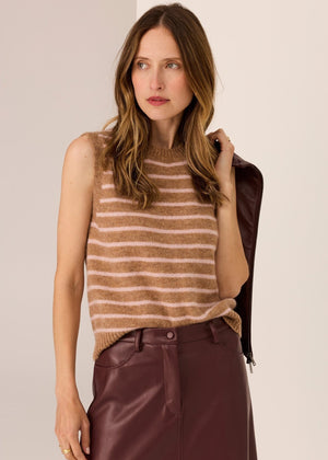 POL Carmel Striped Vest - Camel/Blush vest - Zabecca Living