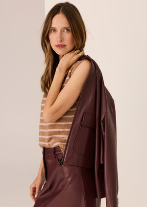 POL Carmel Striped Vest - Camel/Blush vest - Zabecca Living