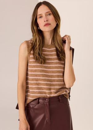 POL Carmel Striped Vest - Camel/Blush vest - Zabecca Living