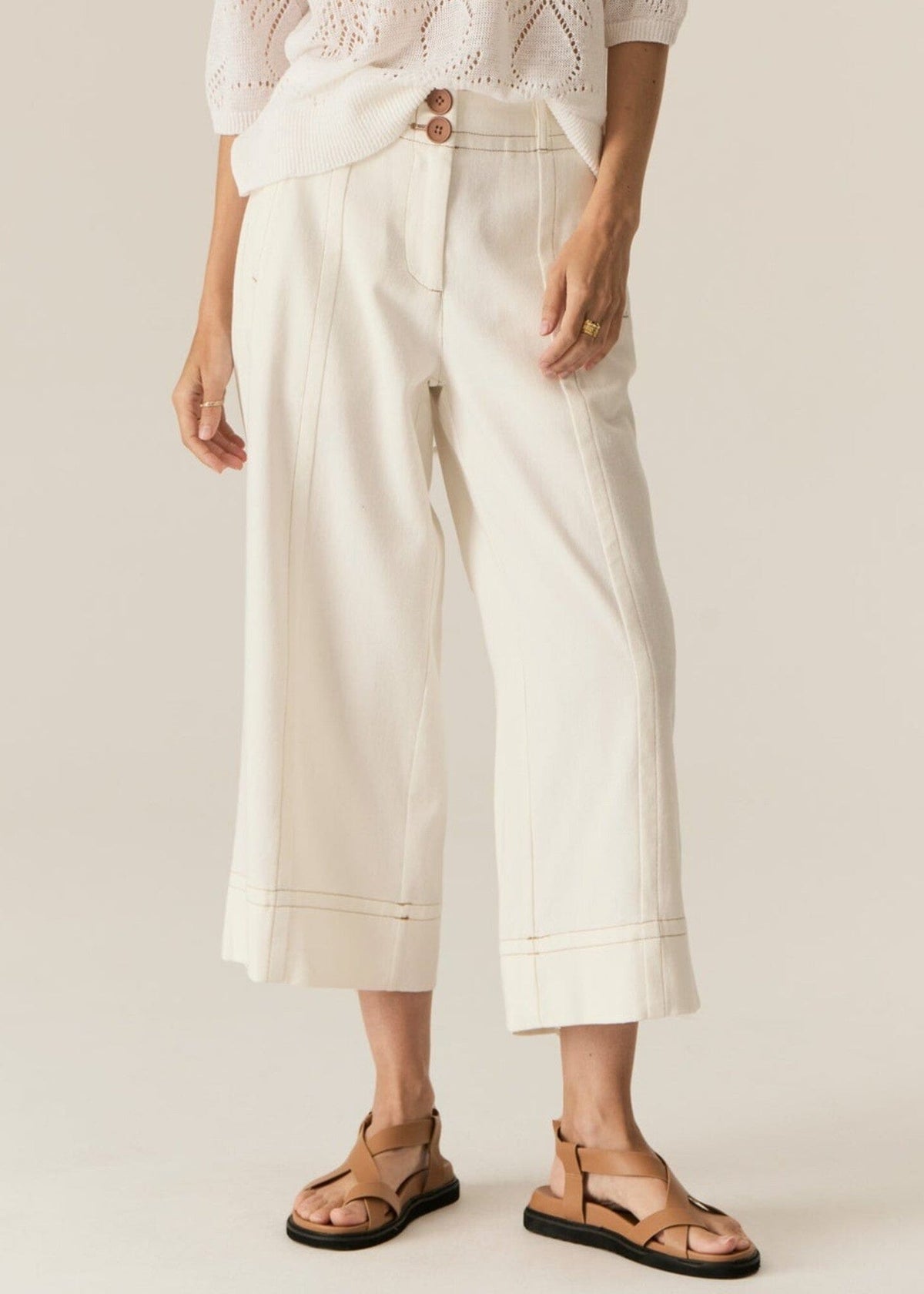 POL Carsen Crop Denim Pant - Ecru PANTS - Zabecca Living