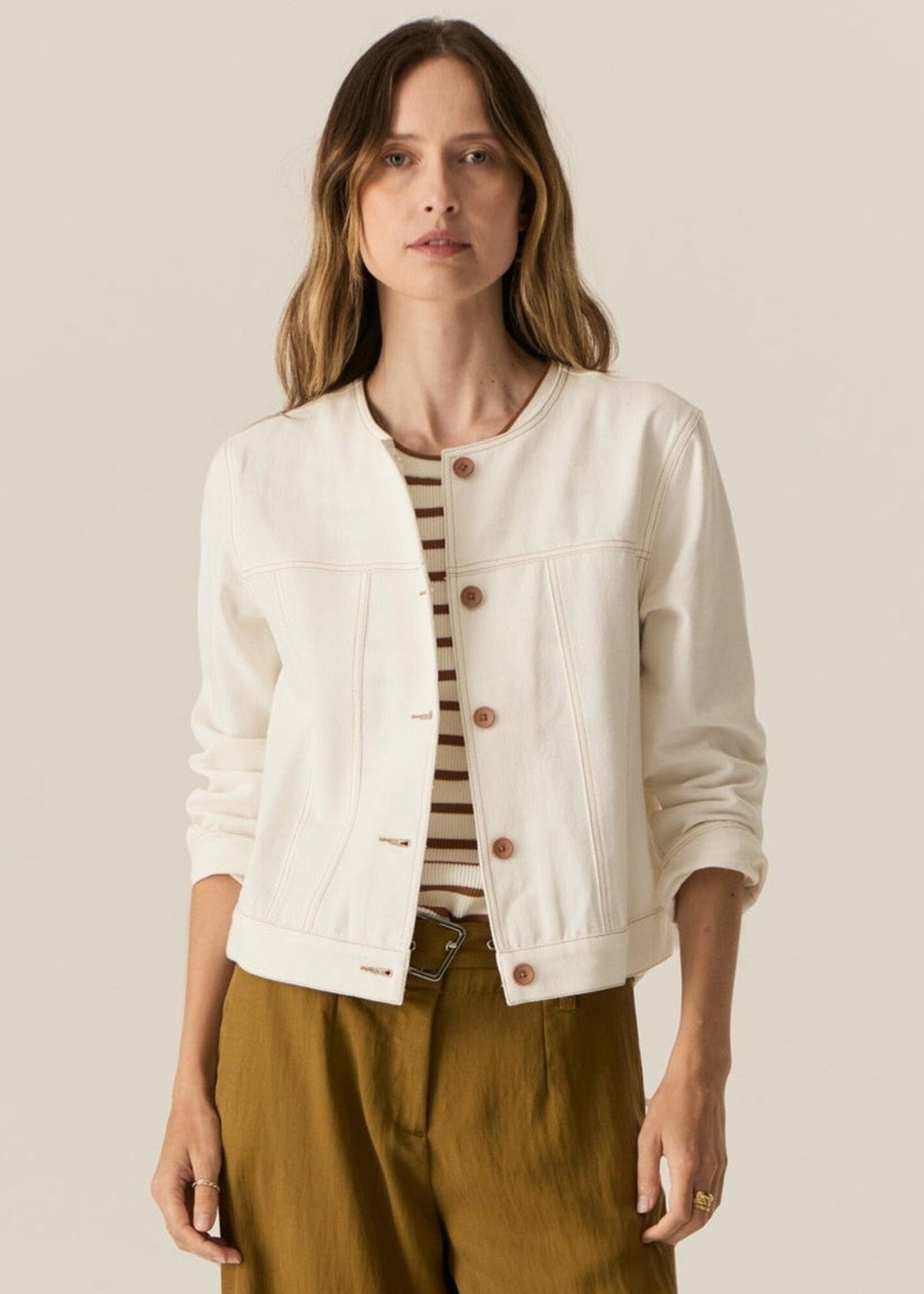 POL Carsen Denim Jacket - Ecru Jackets - Zabecca Living