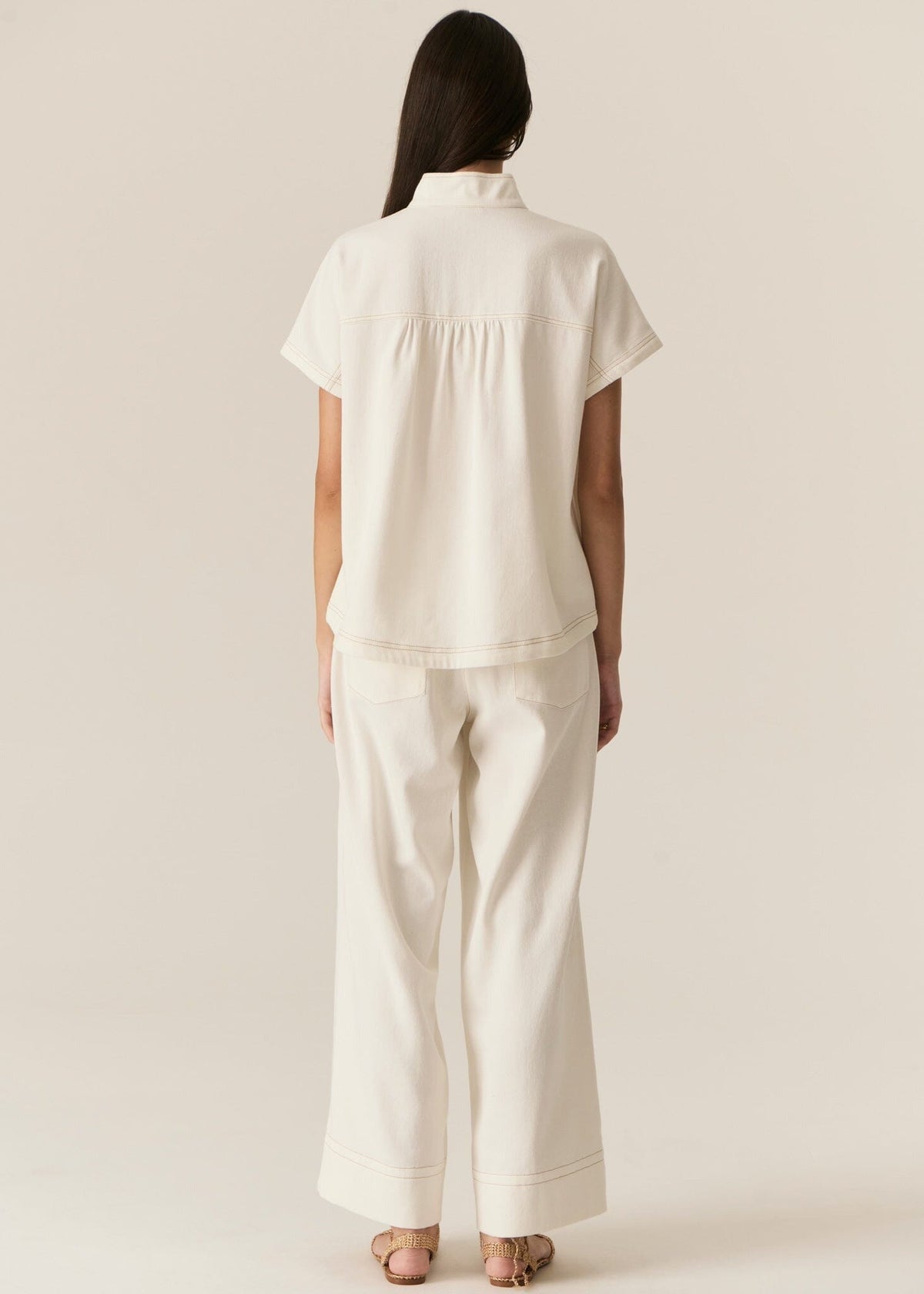 POL Carsen Denim Shirt - Ecru Shirts & Blouses - Zabecca Living