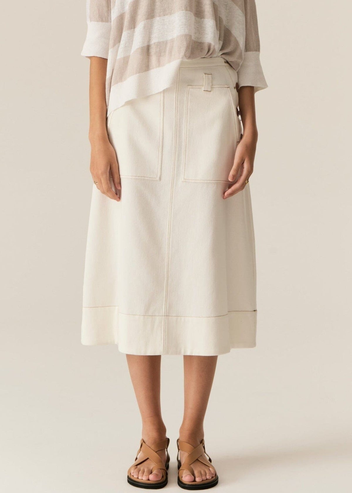 POL Carsen Denim Skirt - Ecru Skirt - Zabecca Living