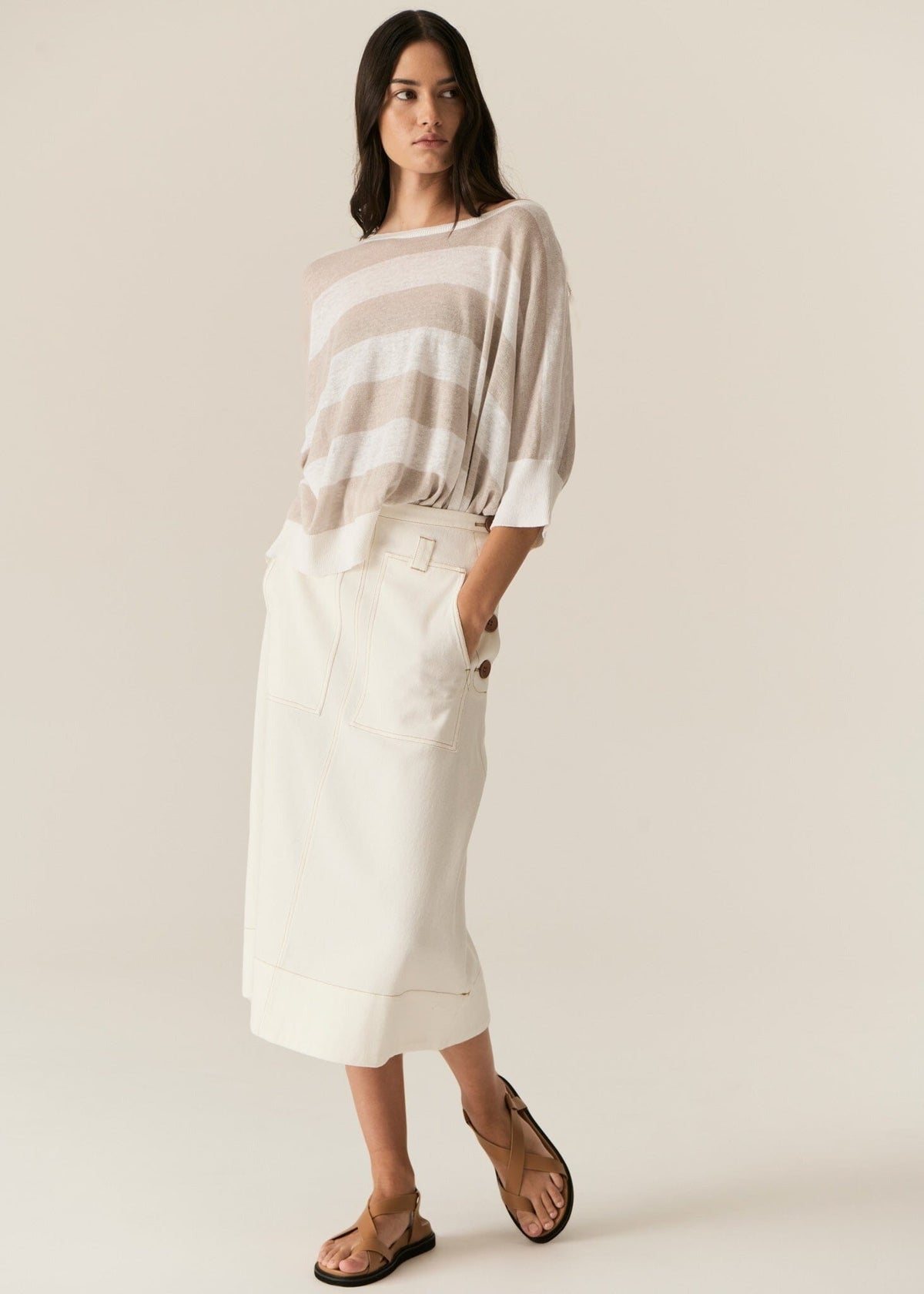 POL Carsen Denim Skirt - Ecru Skirt - Zabecca Living