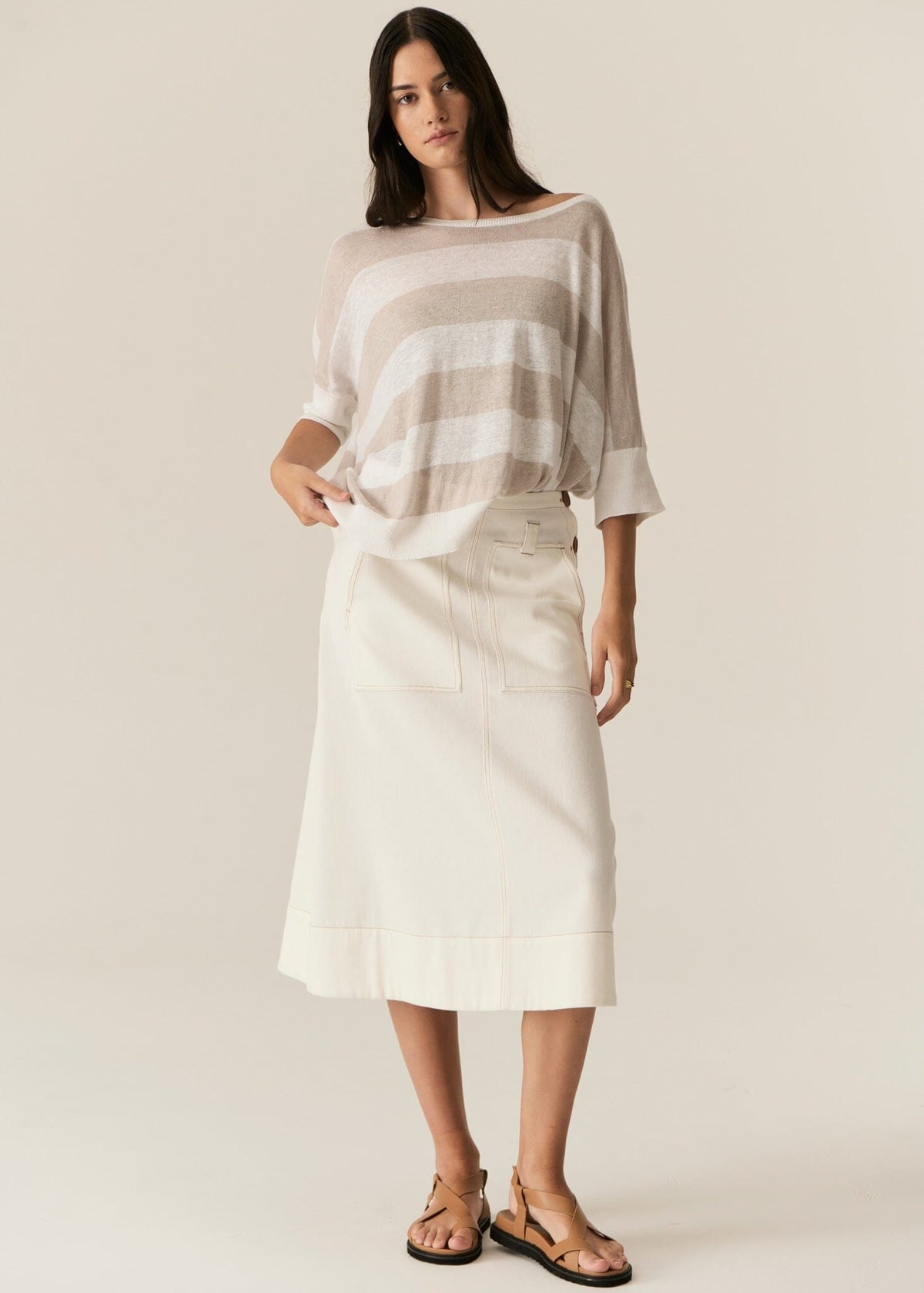 POL Carsen Denim Skirt - Ecru Skirt - Zabecca Living