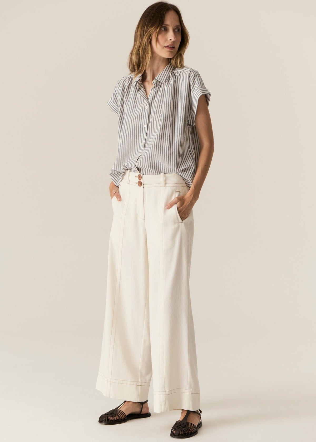 POL Carsen Full Length Denim Pant - Ecru PANTS - Zabecca Living