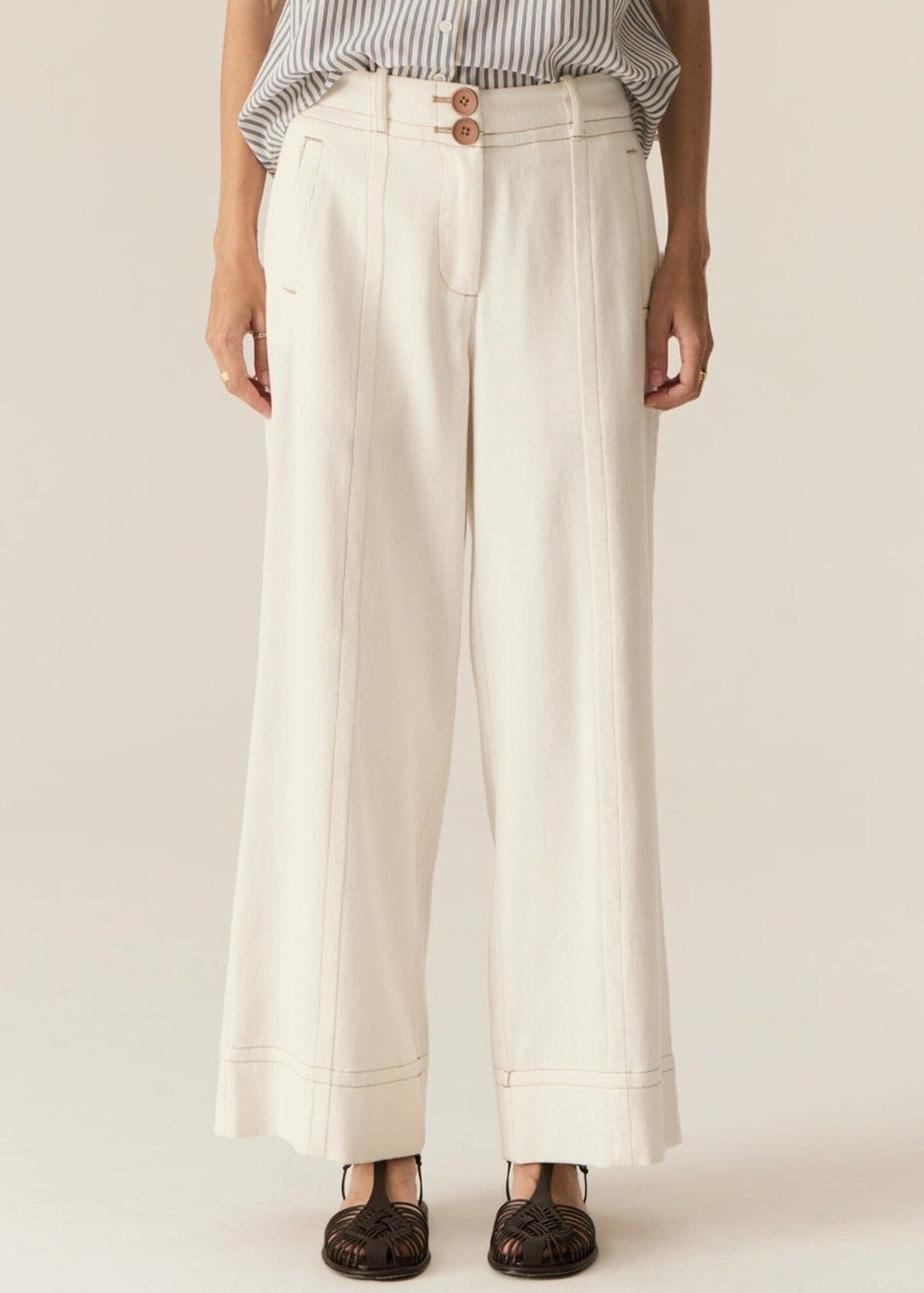 POL Carsen Full Length Denim Pant - Ecru PANTS - Zabecca Living