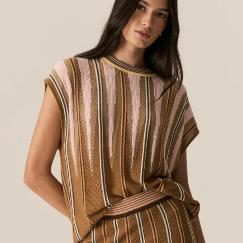 Woman wearing a striped top from Pol Clothing
