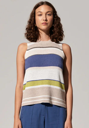 POL Estel Stripe Knit Tank - Blue Multi Tank - Zabecca Living