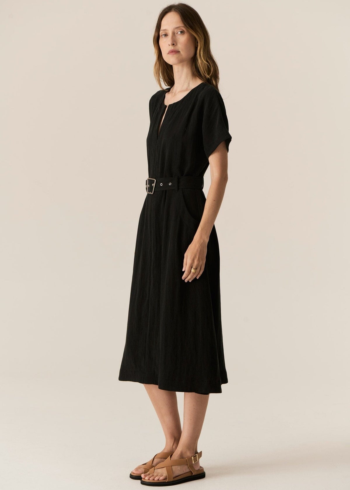 POL Faire Belted Dress - Black Dress - Zabecca Living