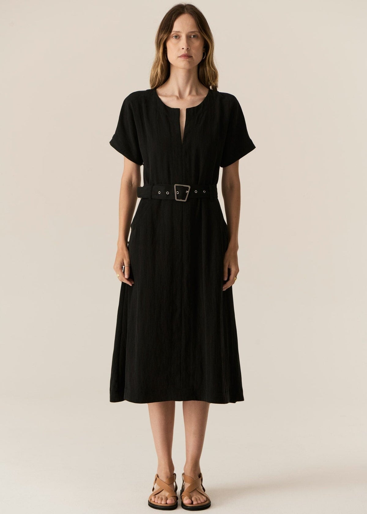POL Faire Belted Dress - Black Dress - Zabecca Living