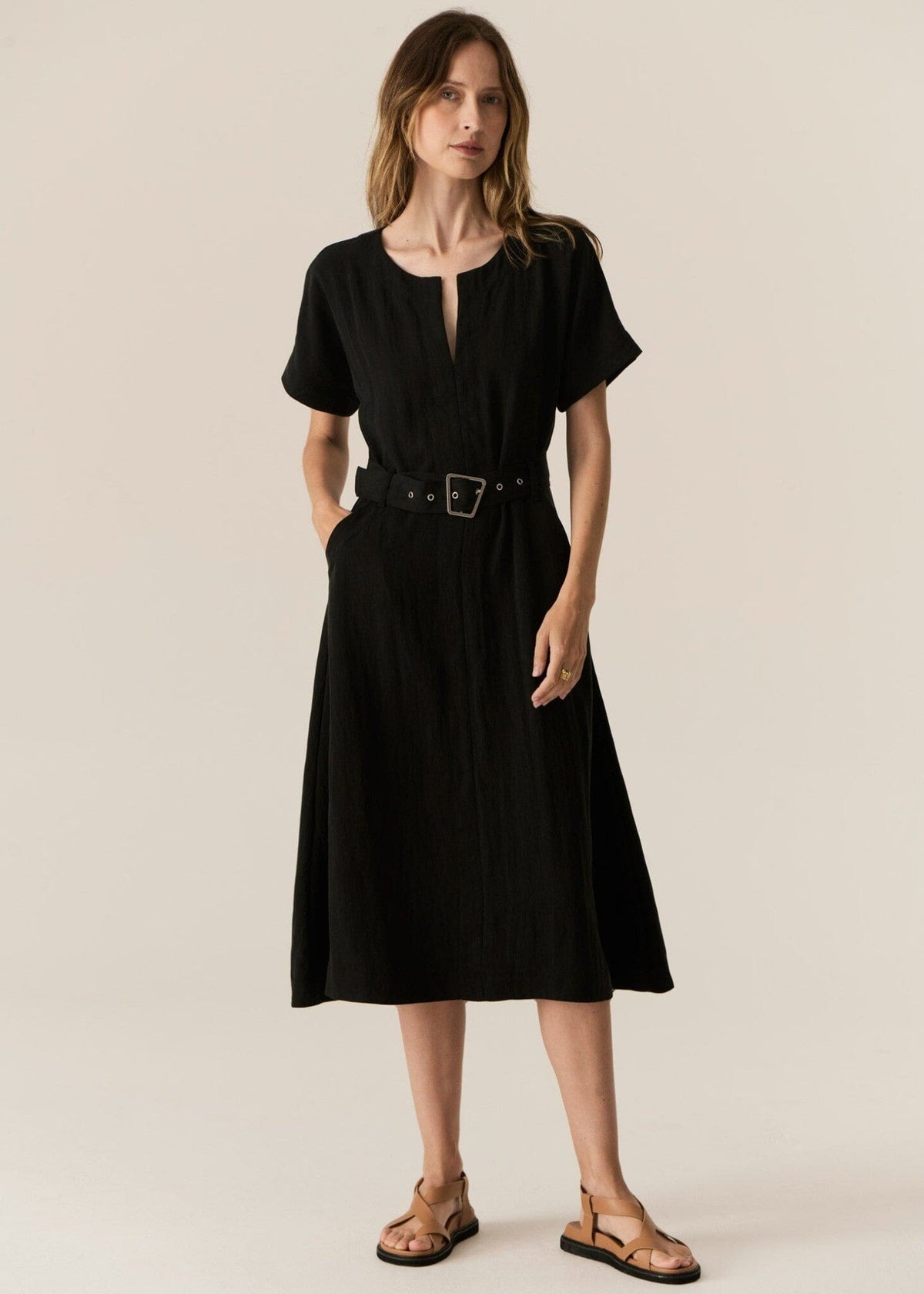 POL Faire Belted Dress - Black Dress - Zabecca Living