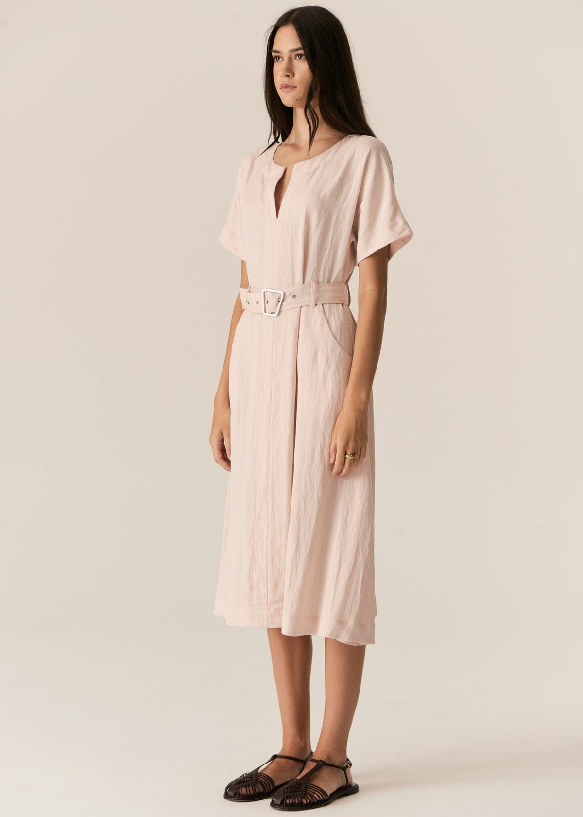 POL Faire Belted Dress - Blush Dress - Zabecca Living