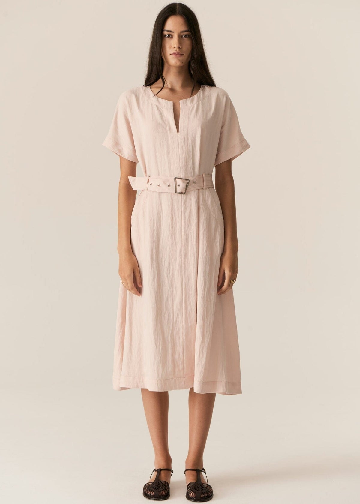 POL Faire Belted Dress - Blush Dress - Zabecca Living