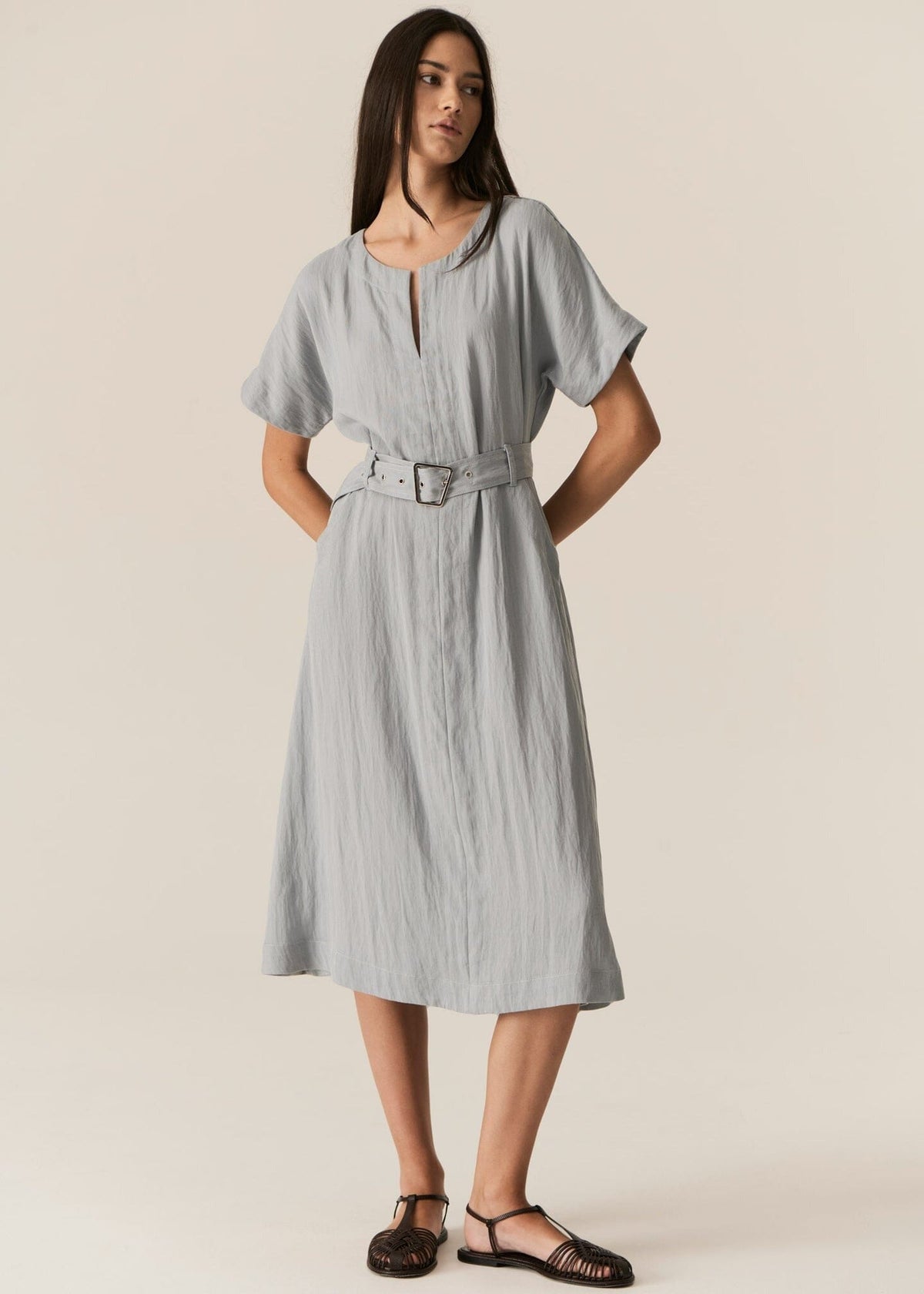 POL Faire Belted Dress - Sky Dress - Zabecca Living