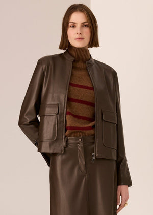 POL Hugo Zip Crop Jacket - Chocolate Jackets - Zabecca Living