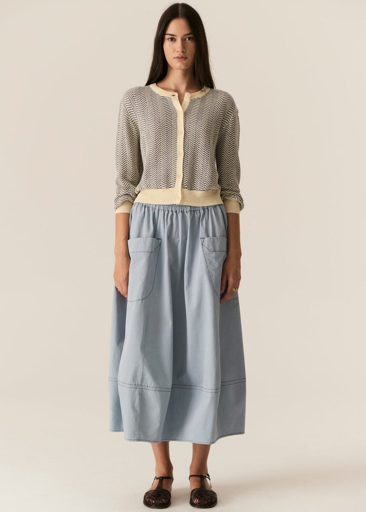 POL Jules Cardigan - Blue/Ivory Jumpers + Knitwear - Zabecca Living