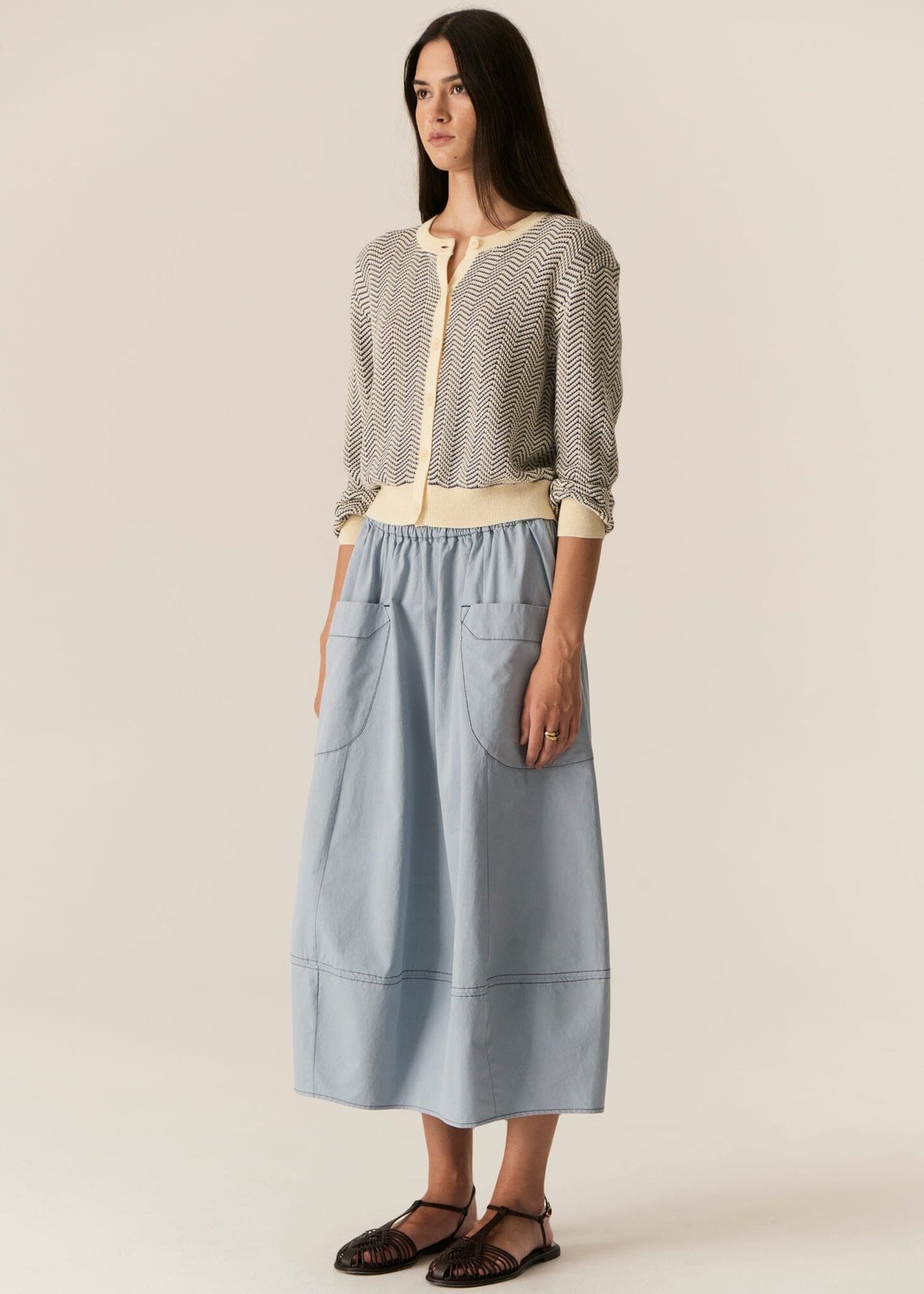 POL Jules Cardigan - Blue/Ivory Jumpers + Knitwear - Zabecca Living
