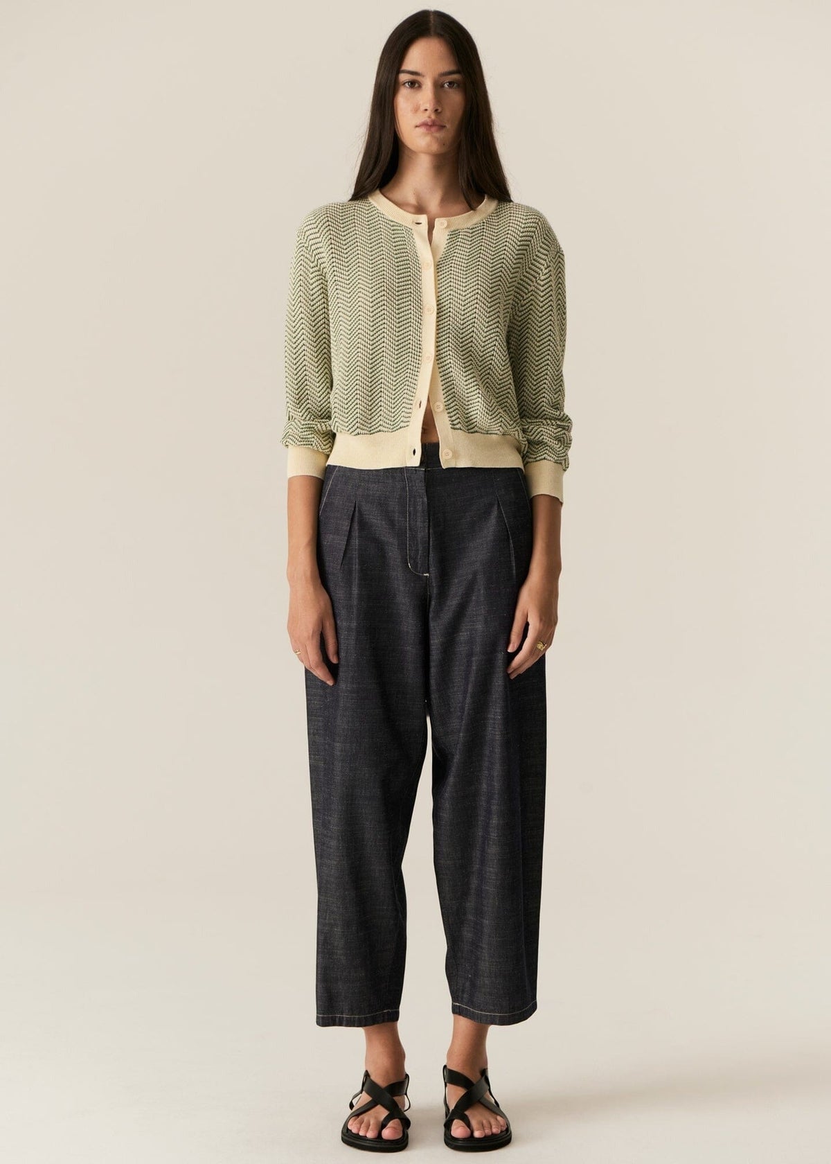 POL Jules Cardigan -Green/Ivory Jumpers + Knitwear - Zabecca Living
