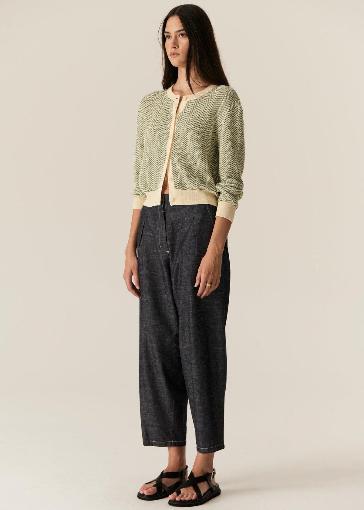 POL Jules Cardigan -Green/Ivory Jumpers + Knitwear - Zabecca Living