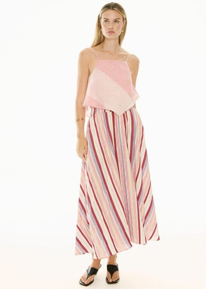 POL Kai Drawcord Skirt - Red Multistripe SKIRT - Zabecca Living