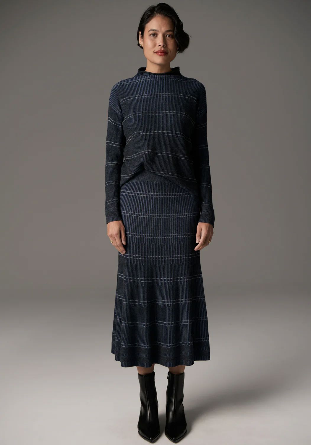 POL Lara Knit Stripe Skirt - Charcoal / Blue Skirt - Zabecca Living