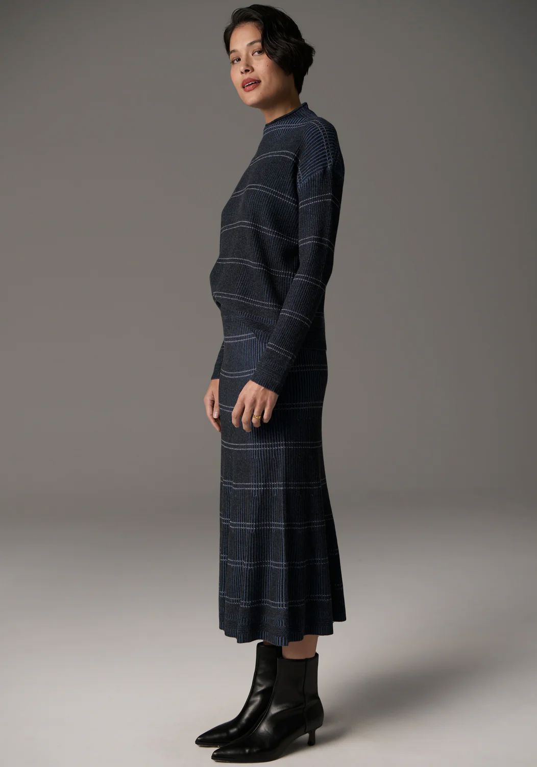 POL Lara Knit Stripe Skirt - Charcoal / Blue Skirt - Zabecca Living