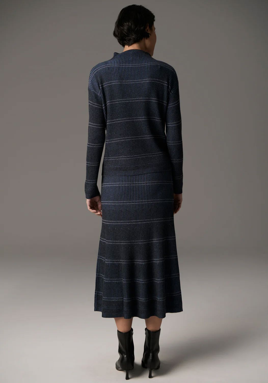 POL Lara Knit Stripe Skirt - Charcoal / Blue Skirt - Zabecca Living