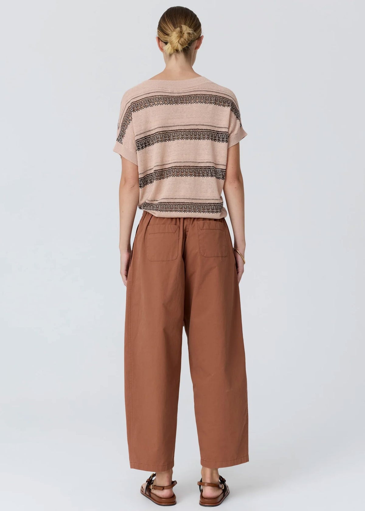 POL Liana V-neck Pointelle Knit Pink/Black Jumpers + Knitwear - Zabecca Living