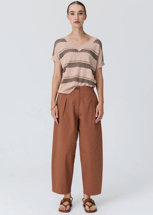 POL Liana V-neck Pointelle Knit Pink/Black Jumpers + Knitwear - Zabecca Living