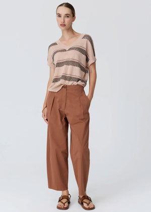 POL Liana V-neck Pointelle Knit Pink/Black Jumpers + Knitwear - Zabecca Living