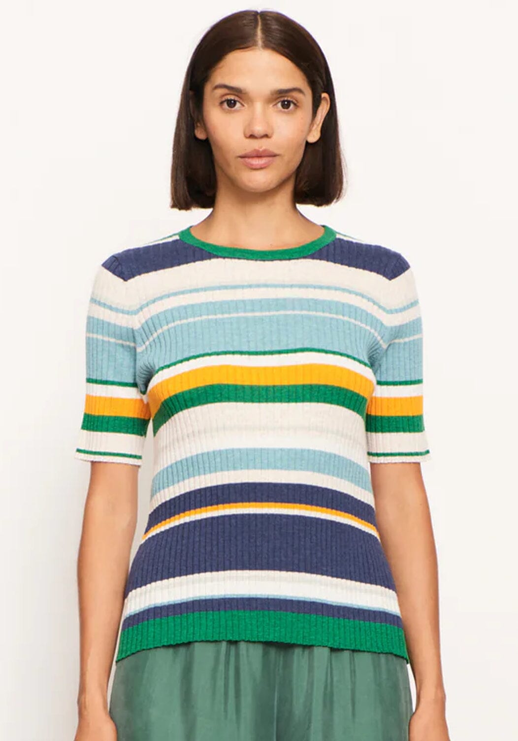 POL Lido Multi Knit Tee - Green Multi Jumpers + Knitwear - Zabecca Living