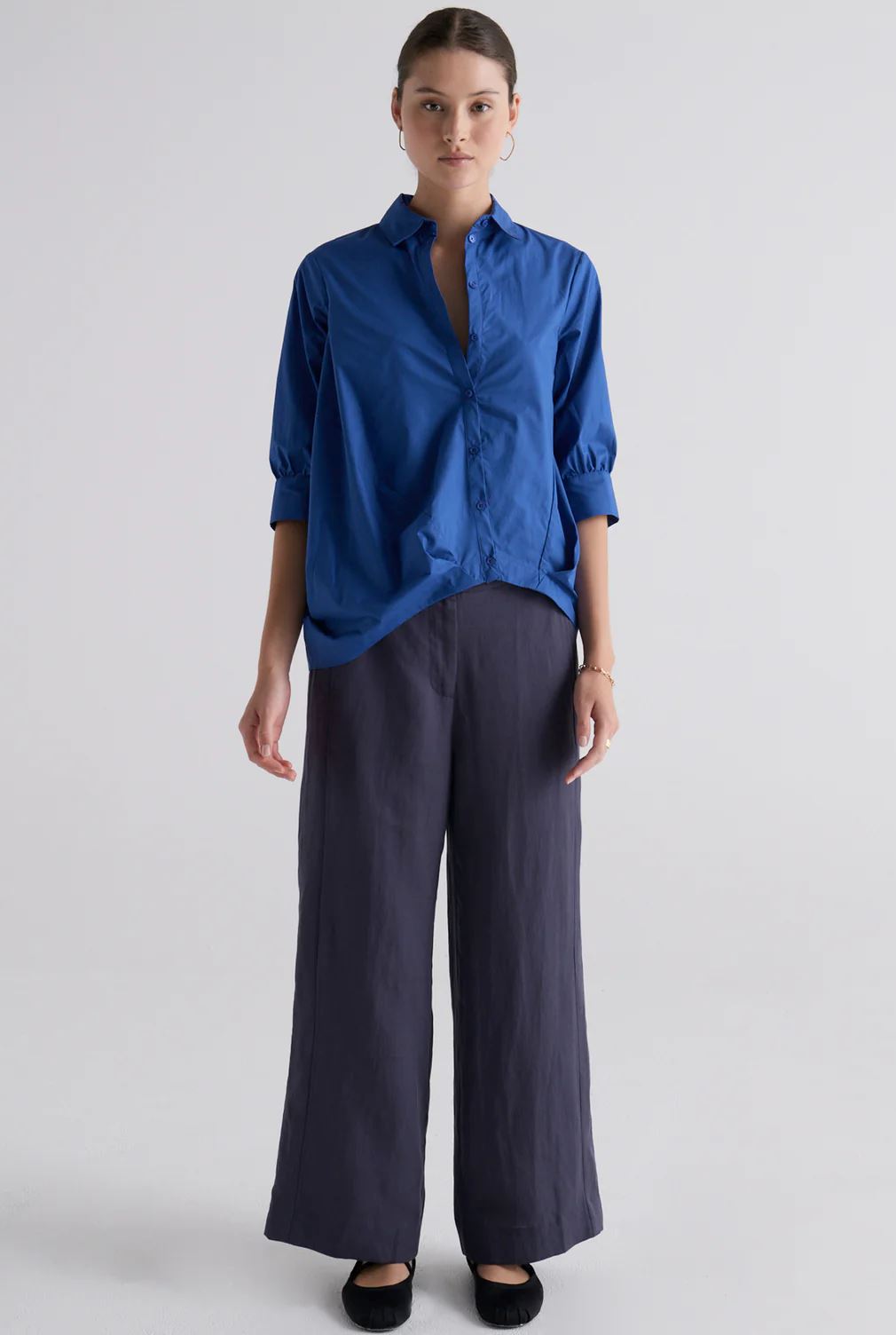 POL Louie Draped Shirt - Marine Shirts &amp; Blouses - Zabecca Living