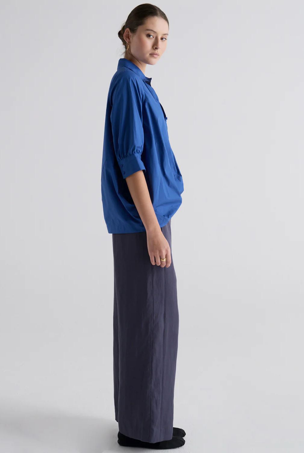 POL Louie Draped Shirt - Marine Shirts &amp; Blouses - Zabecca Living