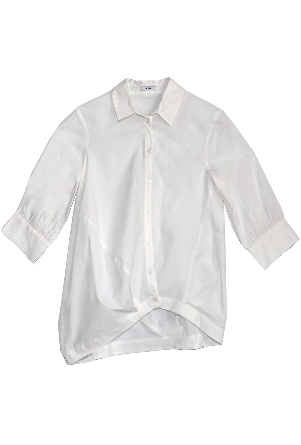 POL Louie Draped Shirt - White Shirts &amp; Blouses - Zabecca Living