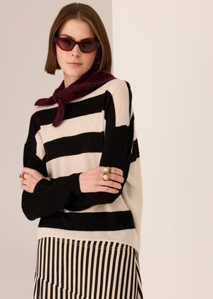 POL Meira Stripe Knit - Black Ivory Jumpers + Knitwear - Zabecca Living