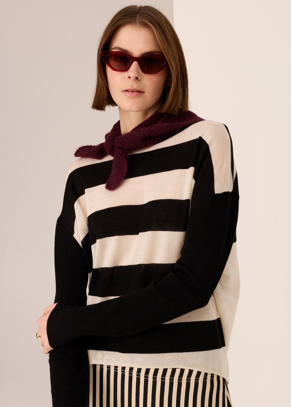 POL Meira Stripe Knit - Black Ivory Jumpers + Knitwear - Zabecca Living