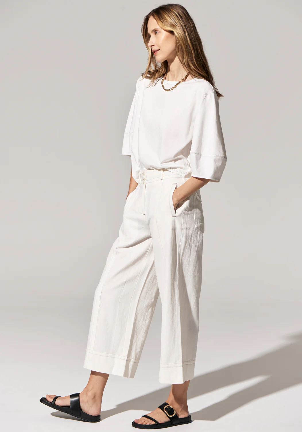 POL Miley Crop Pant - White PANTS - Zabecca Living