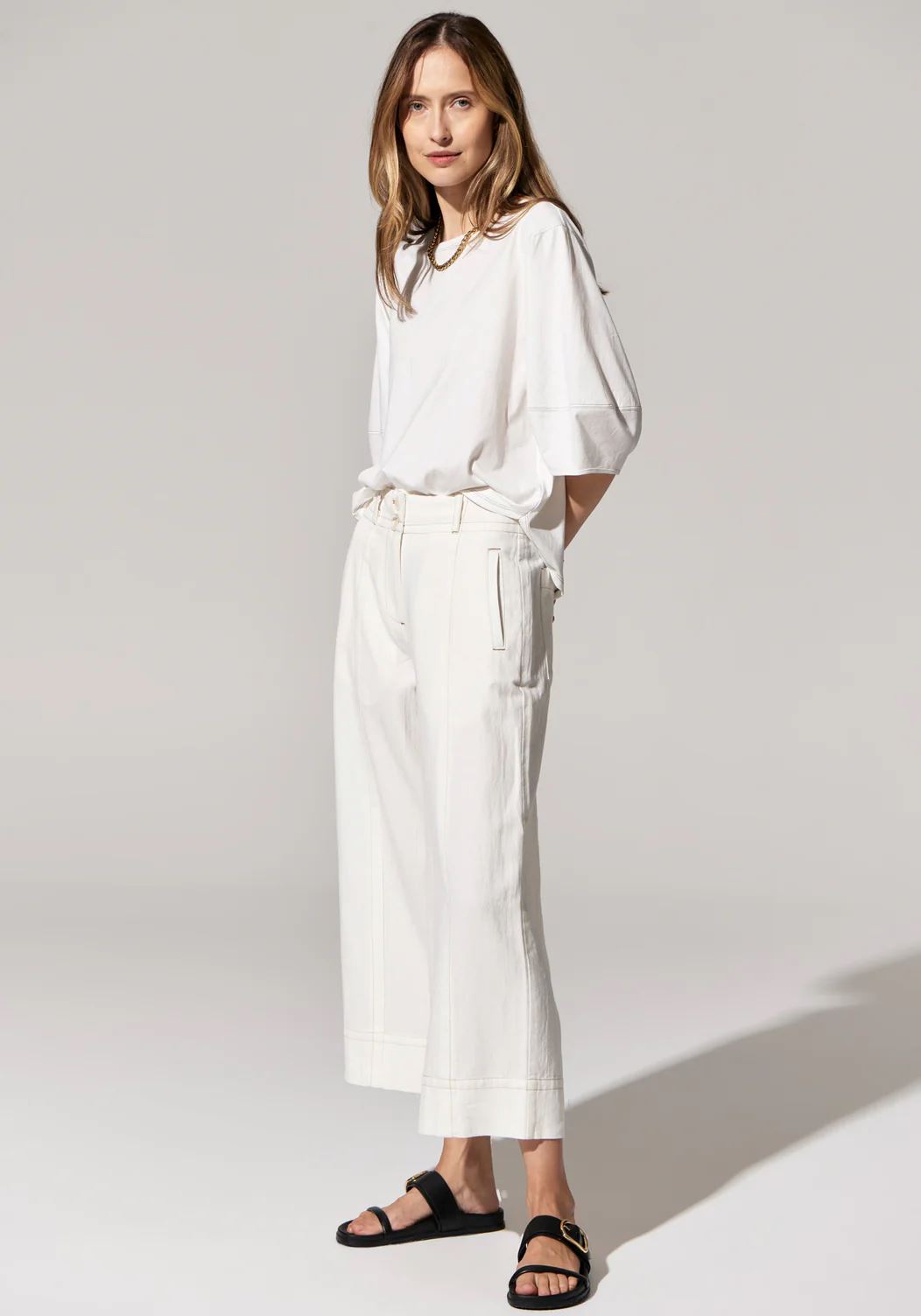POL Miley Crop Pant - White PANTS - Zabecca Living