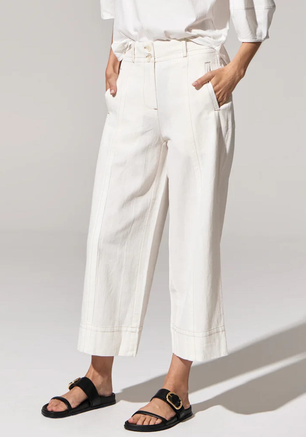 POL Miley Crop Pant - White PANTS - Zabecca Living