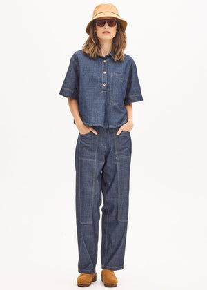 POL Muhle Denim Shirt - Dark Wash Shirts & Blouses - Zabecca Living
