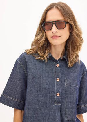 POL Muhle Denim Shirt - Dark Wash Shirts & Blouses - Zabecca Living
